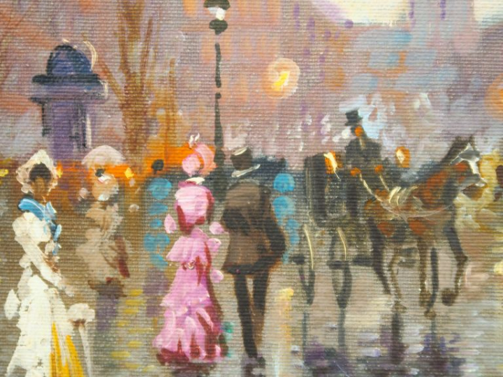 CORTES. "Boulevard animé à Paris". Huile sur toile, signée en bas à dr