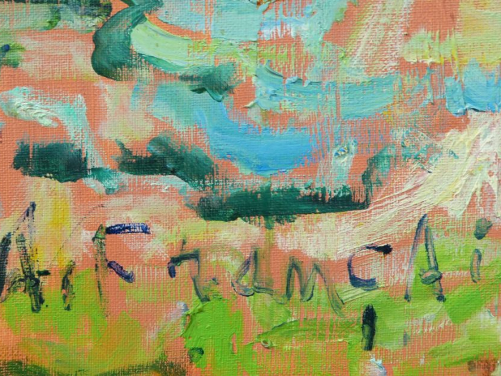 A. FRANCAIS. "Cannes, papillons roses". Huile sur toile, signée en bas