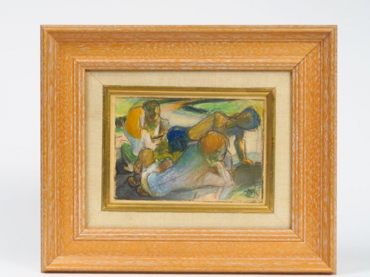 Théodore FRIED. "Le bain". Pastel, signé en bas à droite. Dim. : 12 x 