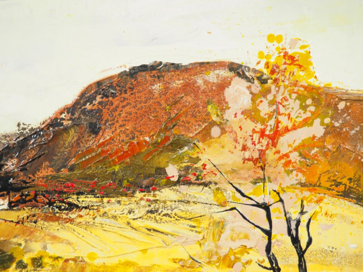 Michel JOUENNE. "Le mas perdu". Huile sur toile, signée en bas à droit