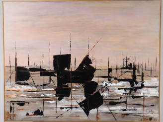 Vente aux enchères S. JULIA. "Marine". Huile sur toile, signée en bas à droite. Dim. 70 x