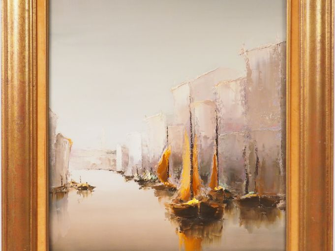 Louis LAMARQUE. "Canal à Venise". Huile sur toile, signée en bas à gau