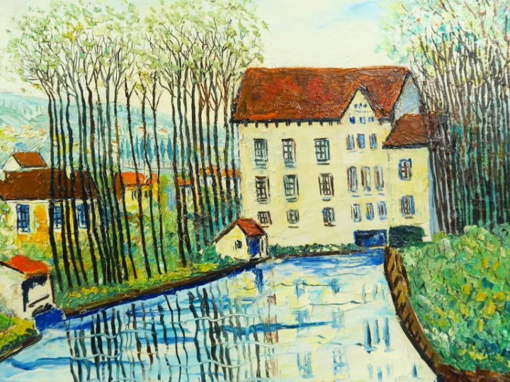 E. MACLET. " Le moulin". Huile sur toile, signée en bas à gauche. Dim.