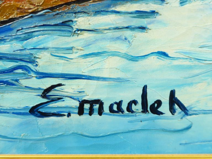 E. MACLET. " Le moulin". Huile sur toile, signée en bas à gauche. Dim.