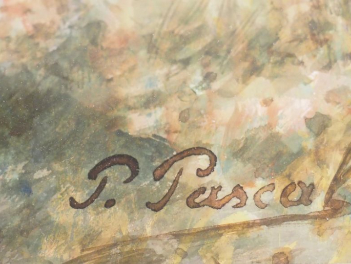 P. PASCAL. "Chasse au faucon". Gouache, signée en bas à gauche. Dim. :