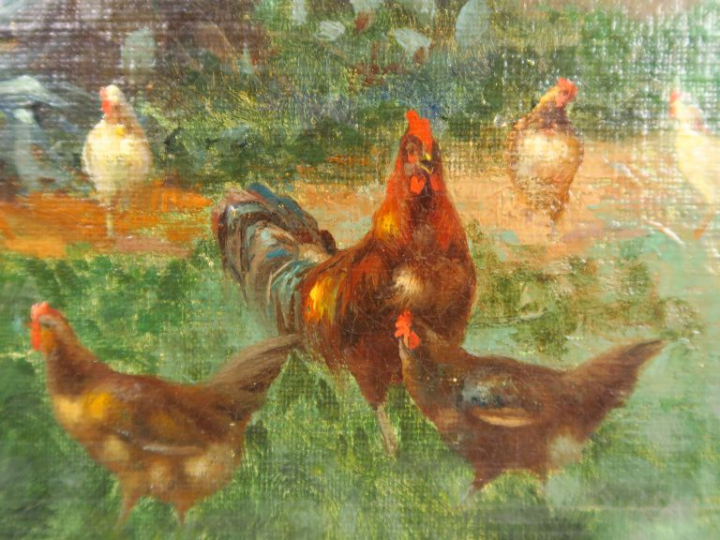 REYMANN. "Cour de ferme animée en Afrique du Nord" Huile sur toile mar