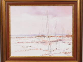 Vente aux enchères SUNE. "Paysage de neige" Huile sur toile, signée en bas à droite. Dim.
