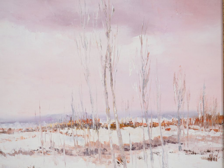 SUNE. "Paysage de neige" Huile sur toile, signée en bas à droite. Dim.