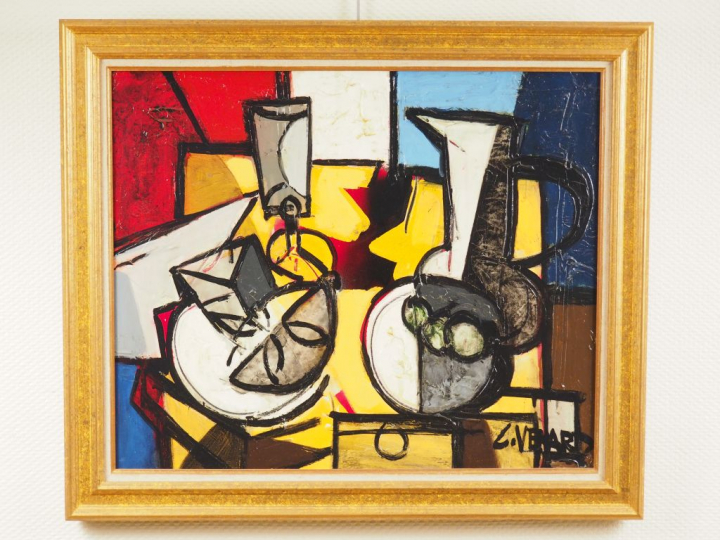 C. VENARD. "Nature morte". Huile sur toile, signée en bas à droite. Di