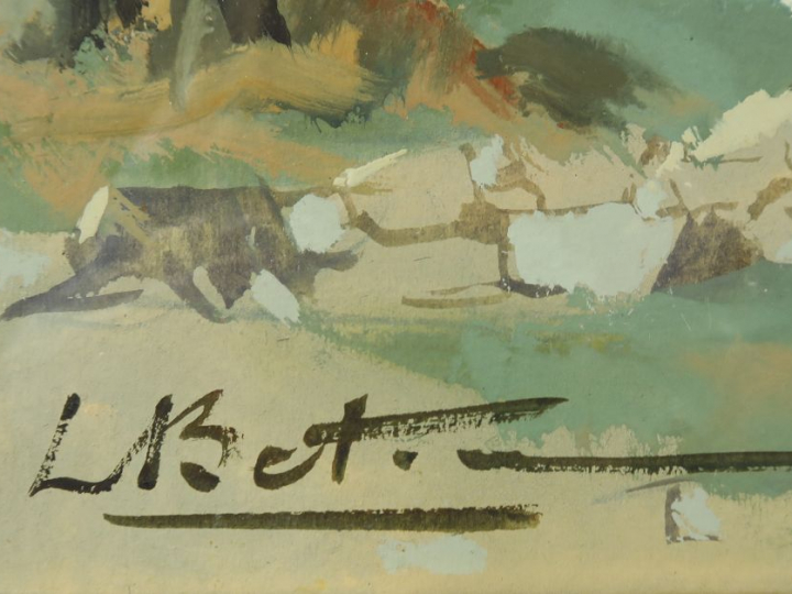 Ecole italienne XXème. "Paysage méditerranéen". Gouache, signée en bas