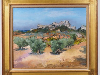 Vente aux enchères Ecole française Xxème. "Paysage de Provence". Huile sur toile, signée 