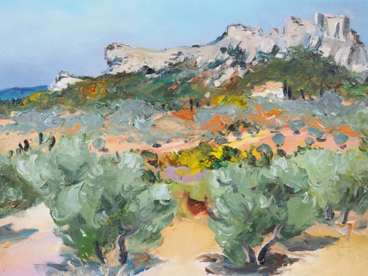 Ecole française Xxème. "Paysage de Provence". Huile sur toile, signée 