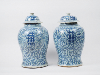 Vente aux enchères Deux potiches couvertes formant pendant en porcelaine blanche, décor é