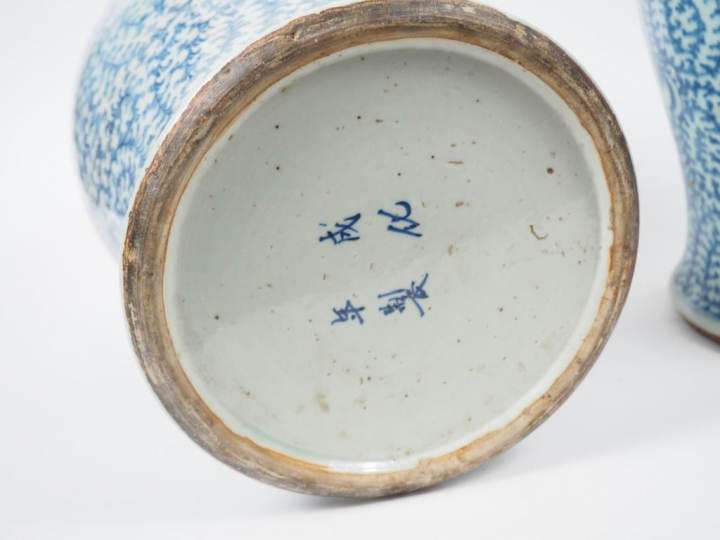 Deux potiches couvertes formant pendant en porcelaine blanche, décor é