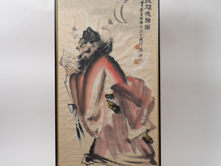 Peinture à l’encre et couleurs légères, représentant le chasseur de dé