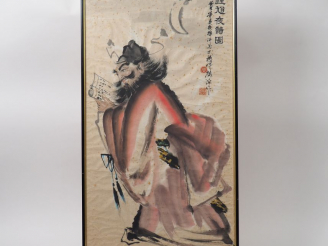 Vente aux enchères Peinture à l’encre et couleurs légères, représentant le chasseur de dé