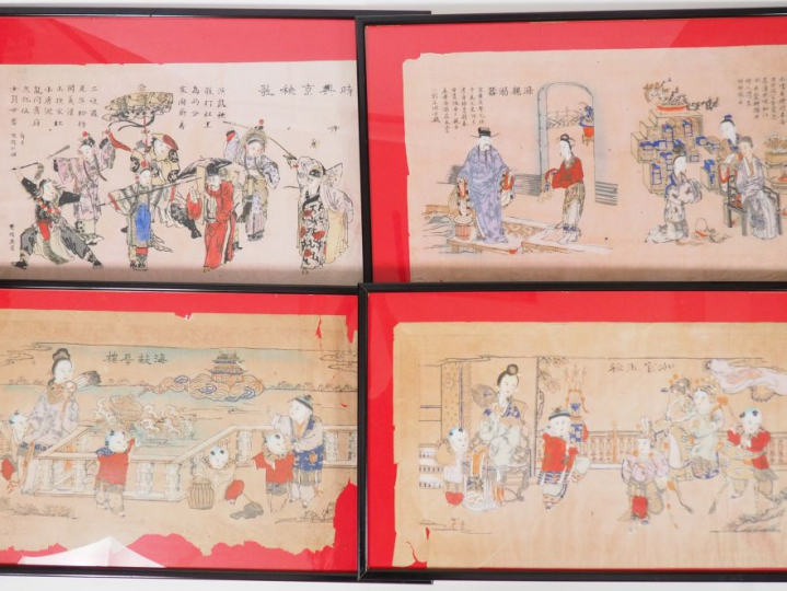 Treize encres et couleurs sur papier représentant des scènes de person