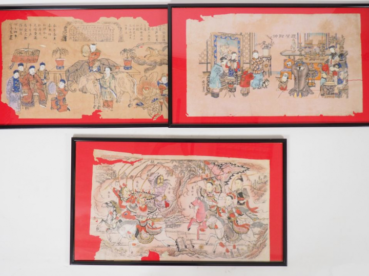 Dix encres et couleurs sur papier représentant des scènes de personnag