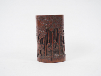 Vente aux enchères Porte pinceaux en bambou à décor de sage dans une forêt de bambou.  Ch