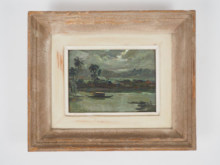 Henri MEGE "Nuit à Tinh Nohc, rivière environs de Saigon" Huile sur pa