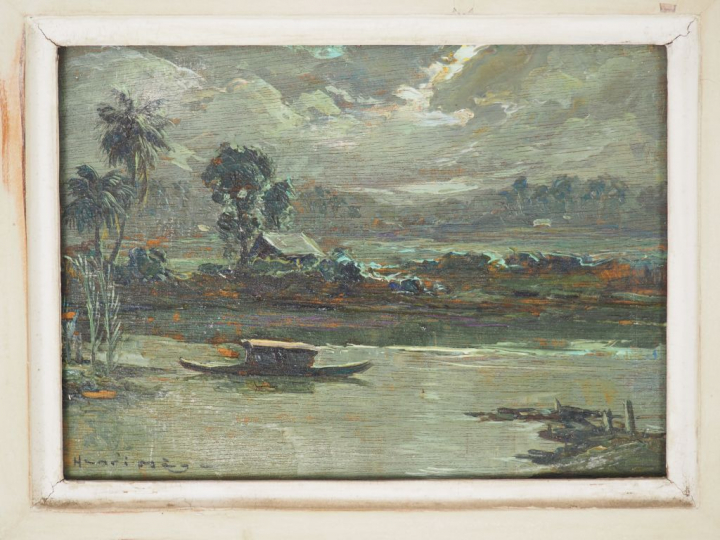 Henri MEGE "Nuit à Tinh Nohc, rivière environs de Saigon" Huile sur pa