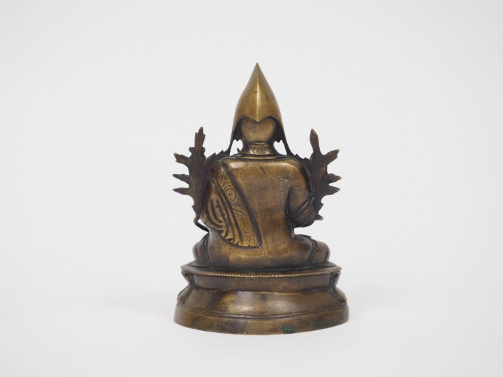 Statuette en bronze de patine médaille représentant Tsonkapa assis deb