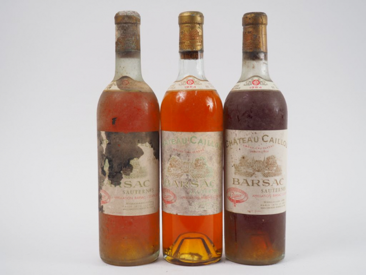 3 BOUTEILLES CHÂTEAU CAILLOU SAUTERNES - 1964 - 1 HEP/2 MEP/ET/CAPS CO
