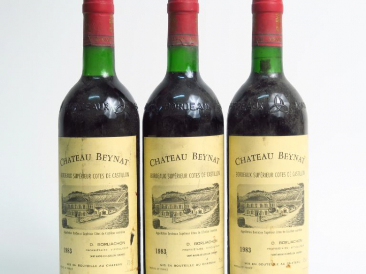 3 BOUTEILLES CHÂTEAU BEYNAT CÔTES DE CASTILLON - 1983 - BG