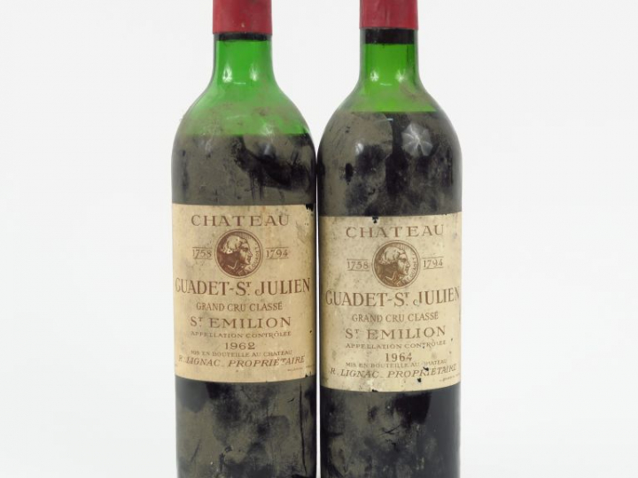 2 BOUTEILLES CHÂTEAU GUADET ST JULIEN GCC ST EMILION - 1 de 1962 BEP/1