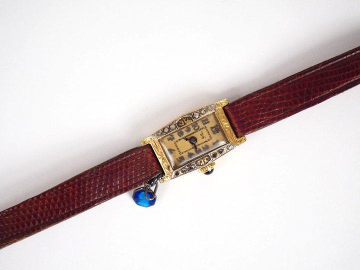 "TRIB" Montre de dame boitier en or jaune agrémenté de petits éclats d