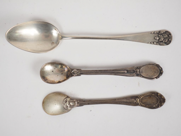 Paire de pelles à sel en argent, poinçon Minerve, modèle à cartouche. 