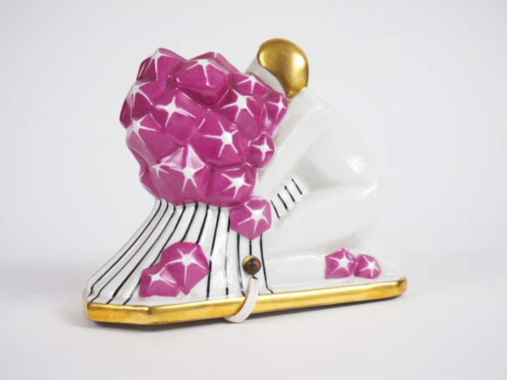 Veilleuse Art Déco en porcelaine polychrome de Limoges.  Dim.  14 x 17