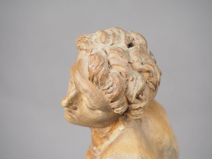 Ecole française XIXème, 'Saint Martyr au pilori'. Sculpture en terre c