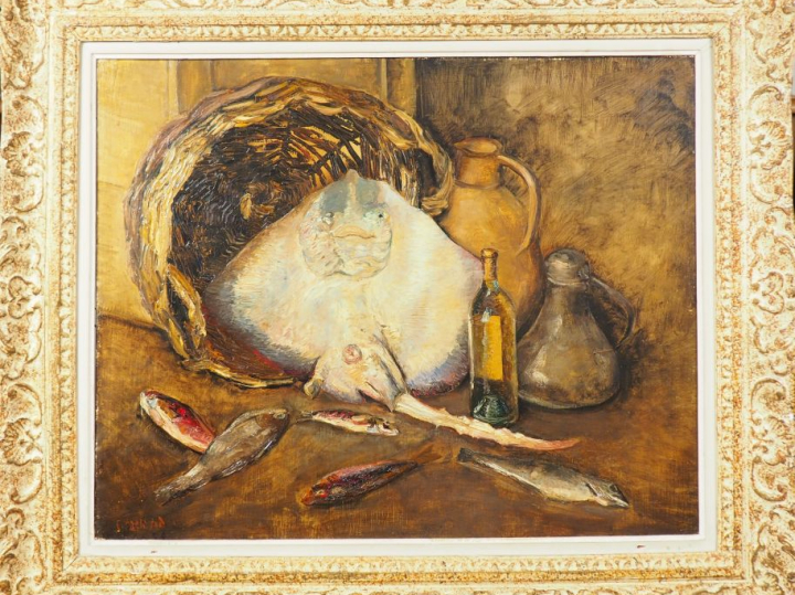 Jean Théodore CONRAD KICKERT. "La raie, nature morte". Huile sur isore