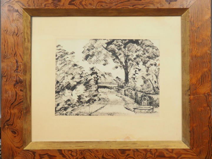 Jean Théodore CONRAD KICKERT. "Jardin à Compiègne" Encre, signée, daté