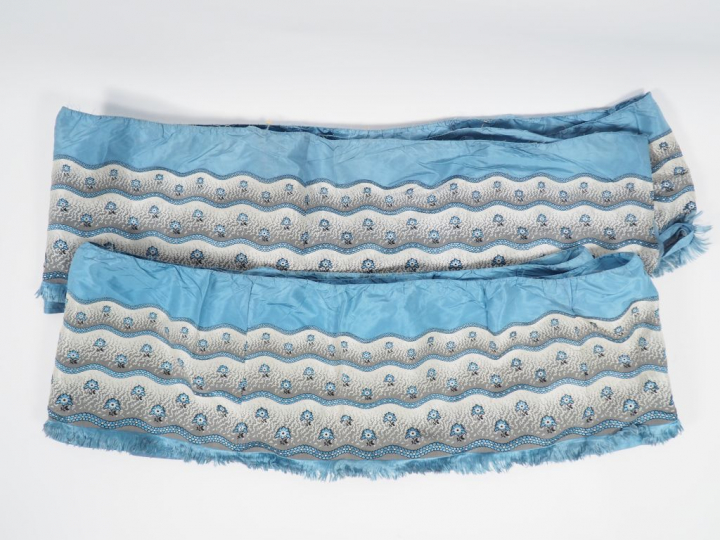 Volants de robe circa 1850/1860 soie bleue et grise 29 cm de haut hors