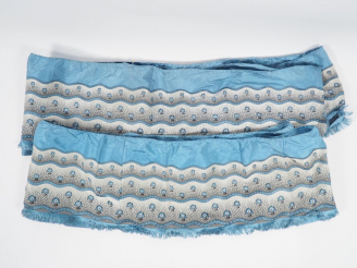 Vente aux enchères Volants de robe circa 1850/1860 soie bleue et grise 29 cm de haut hors