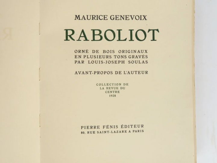 GENEVOIX (Maurice). Raboliot, orné de bois originaux en plusieurs tons