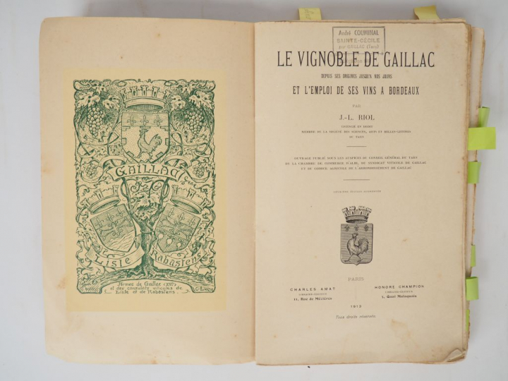 RIOL (J.-L.). Le Vignoble de Gaillac depuis son origine jusqu'à nos jo