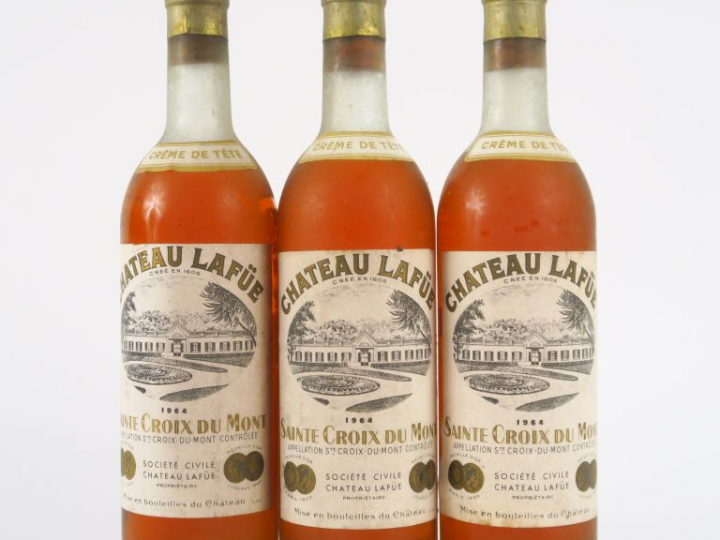 3 BOUTEILLES CHÂTEAU LAFÜE 'CREME DE TÊTE' STE CROIX DU MONT - 1964 - 