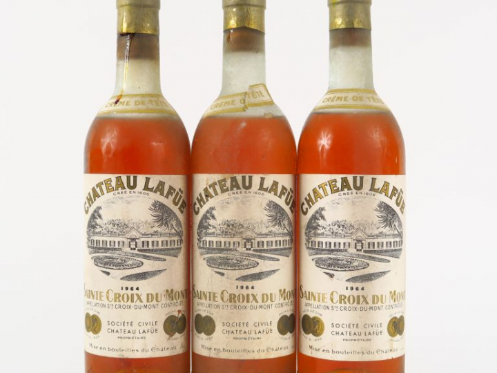 3 BOUTEILLES CHÂTEAU LAFÜE 'CREME DE TÊTE' STE CROIX DU MONT - 1964 - 