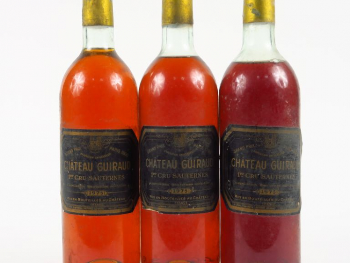 3 BOUTEILLES CHÂTEAU GUIRAUD 1er CC SAUTERNES - 1975 - 1 BG/1 LB/1 HEP