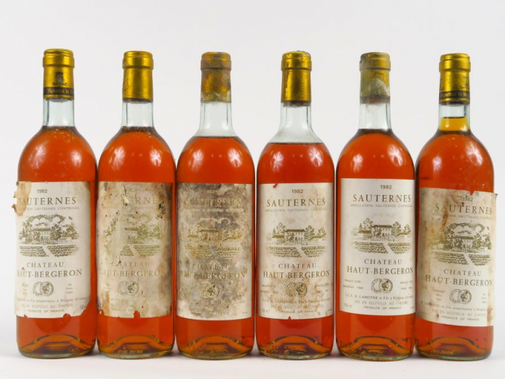 6 BOUTEILLES CHÂTEAU HAUT BERGERON SAUTERNES - 1982 - 3 BG/1 LB/1 MEP/