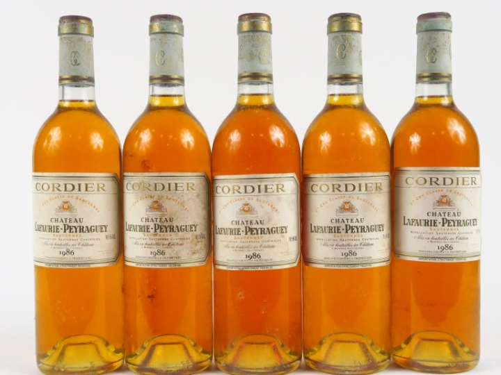 5 BOUTEILLES CHÂTEAU LAFAURIE PEYRAGUEY 1er CC SAUTERNES - 1986