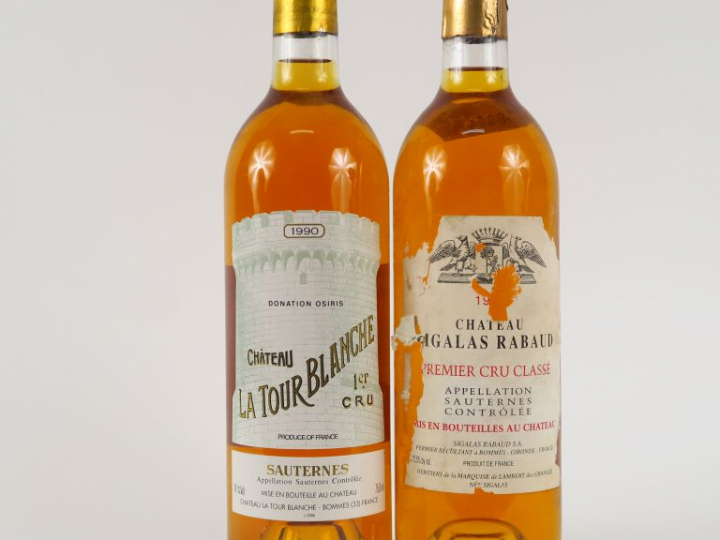 2 BOUTEILLES 1er CC SAUTERNES : 1 CHÂTEAU SIGALAS RABAUD 1990 EA - 1 C