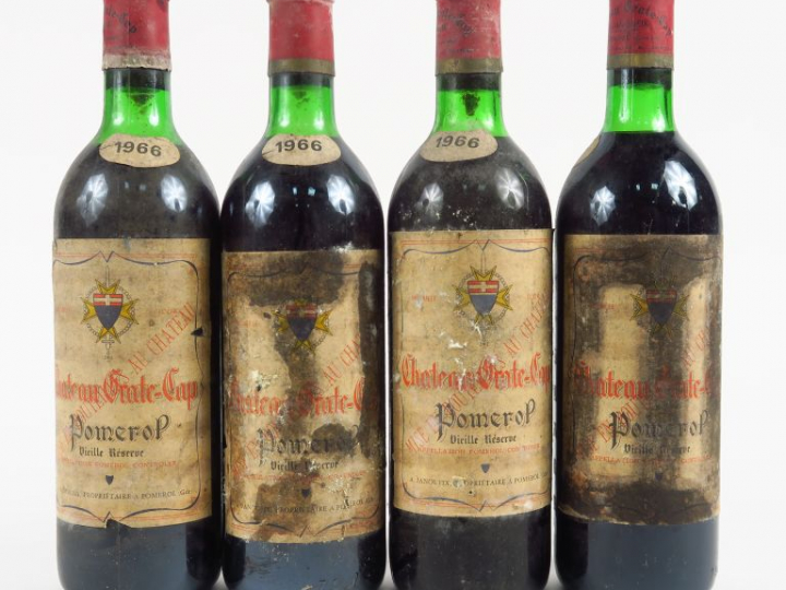 4 BOUTEILLES CHÂTEAU GRATE CAP POMEROL 'VIEILLE RESERVE' - 1966 - 3 LB