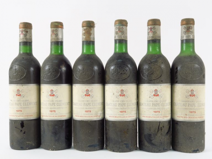 6 BOUTEILLES CHÂTEAU PAPE CLEMENT CC GRAVES - 1973 - 3 BG/2 LB/1 HEP