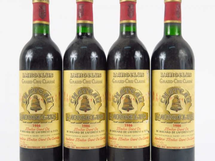 4 BOUTEILLES CHÂTEAU L'ANGELUS GCC ST EMILION - 1986 - 3 BG+/1 BG