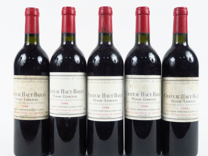 5 BOUTEILLES CHÂTEAU HAUT BAILLY GCC GRAVES - 1988 -BG+/3 ELS
