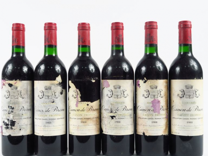 6 BOUTEILLES CHÂTEAU CANON DE BREM CANON FRONSAC - 1988 - 2 BG+/EA